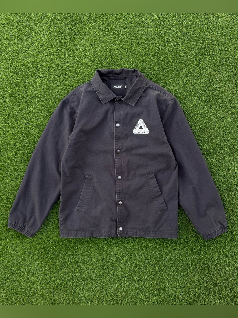 Palace Skateboards Coach Jacket Snap Button Cotton Shell Black Logo Size Large